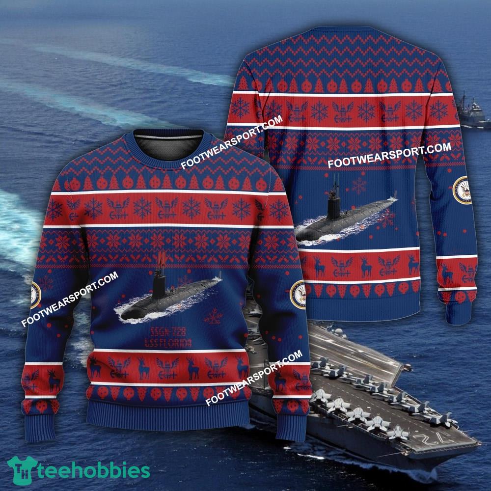 US Navy USS Florida SSBN-728 SSGN-728 Ugly Christmas Sweater AOP Gift Veteran