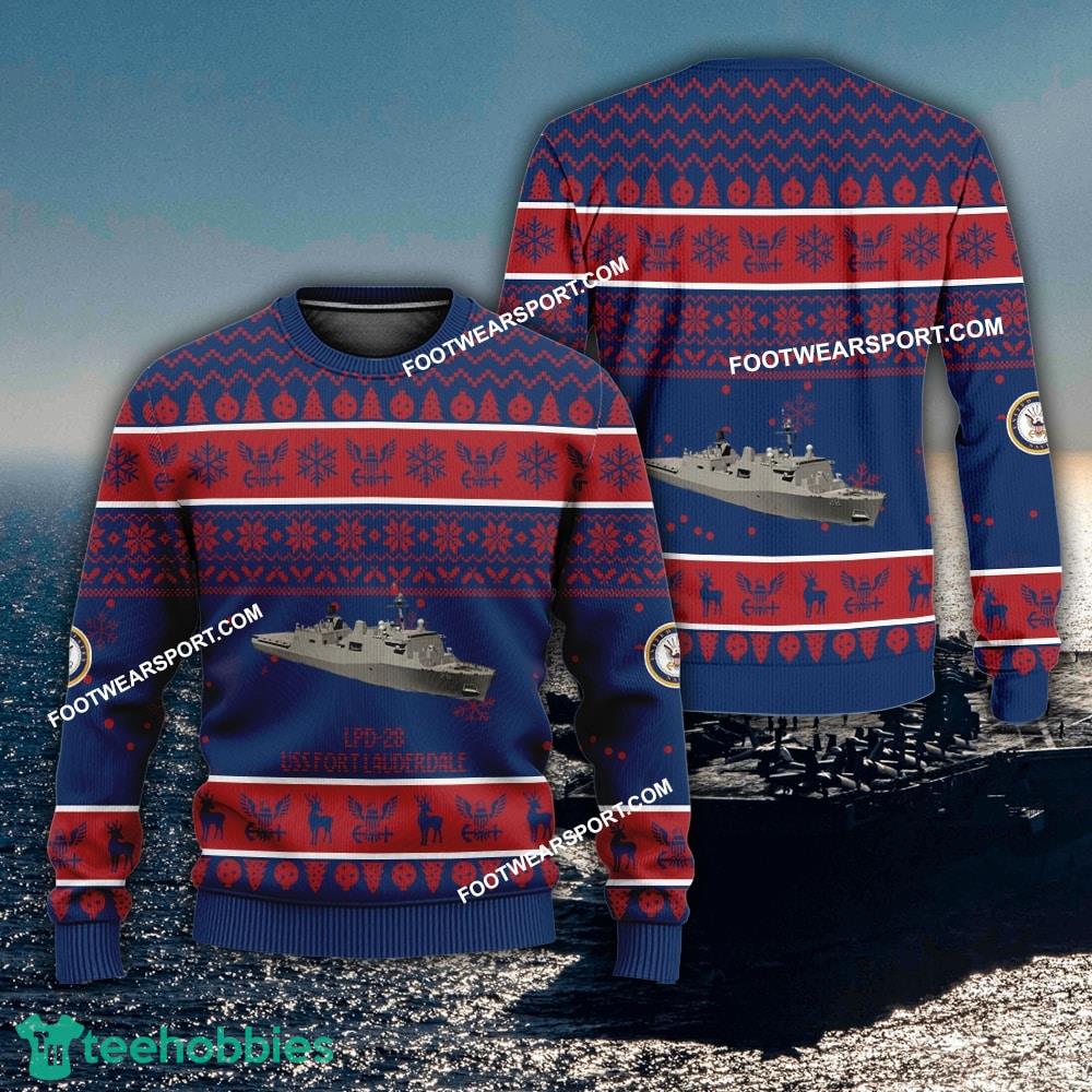 US Navy USS Fort Lauderdale LPD-28 Ugly Christmas 3D Sweater Gift Veteran
