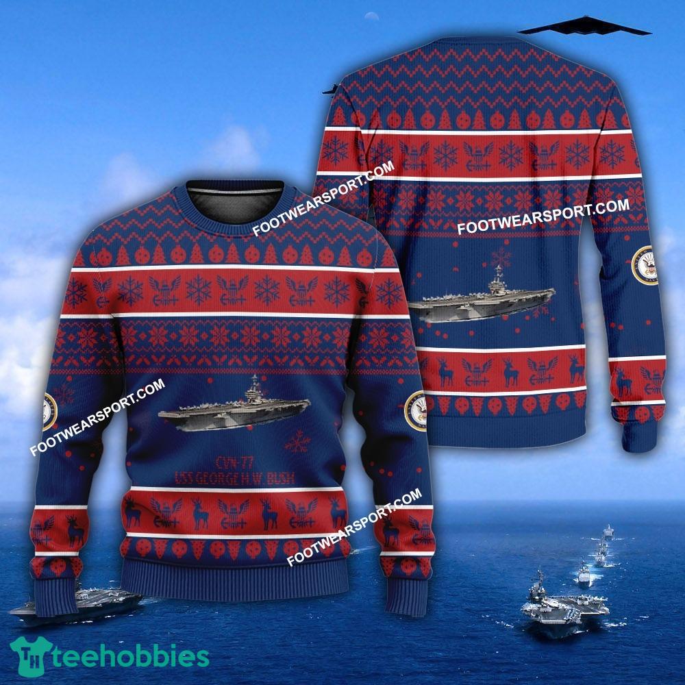 US Navy USS George H.W. Bush CVN-77 Ugly Christmas Sweater For Men Women