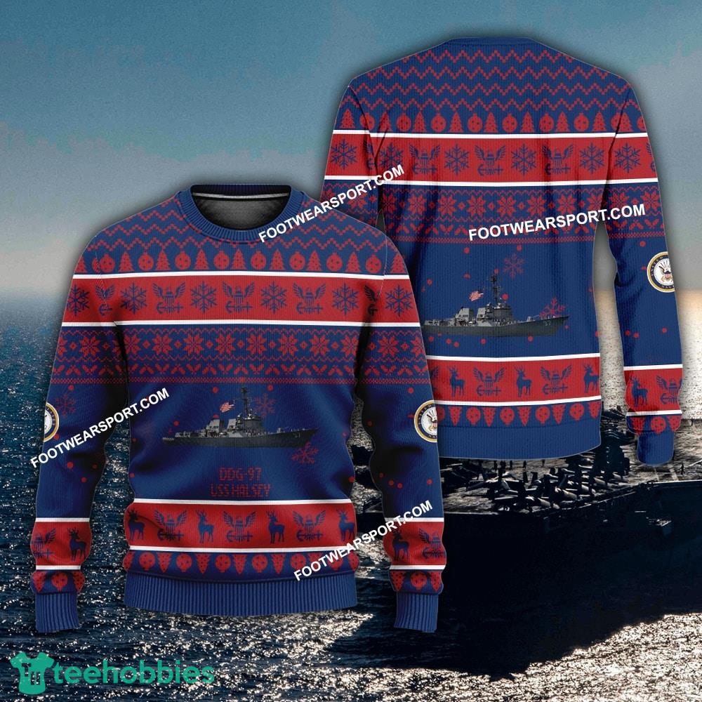US Navy USS Halsey DDG-97 Ugly Christmas 3D Sweater Gift Veteran