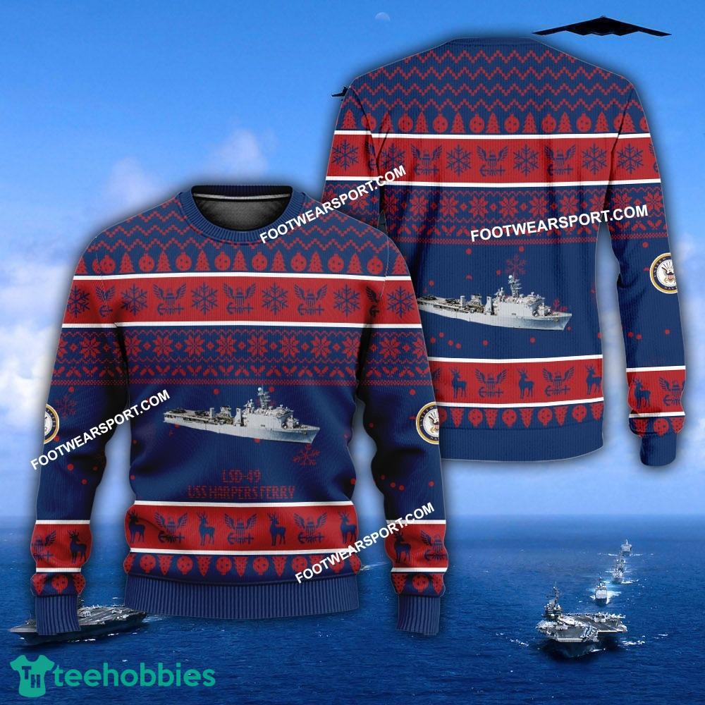 US Navy USS Harpers Ferry LSD-49 Ugly Christmas Sweater Gift Veteran