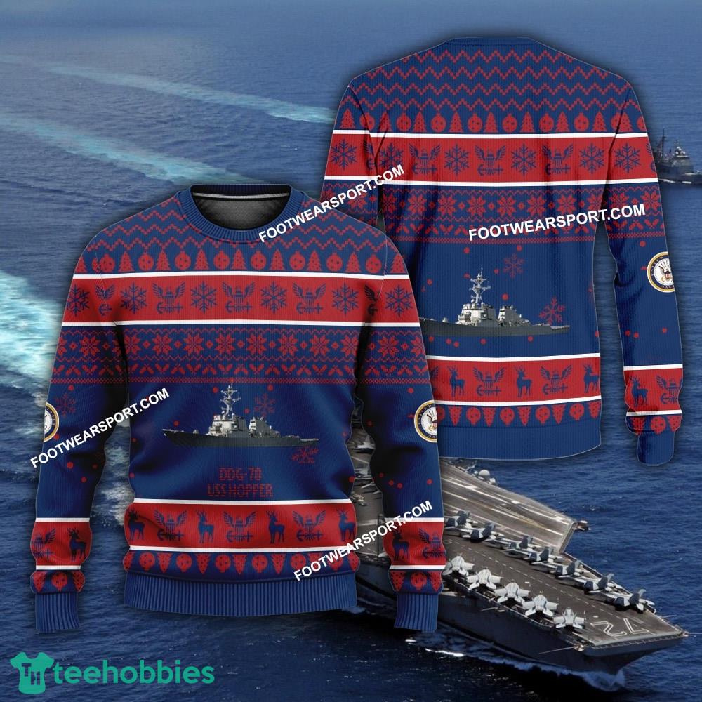US Navy USS Hopper DDG-70 Ugly Christmas Sweater AOP Gift Veteran
