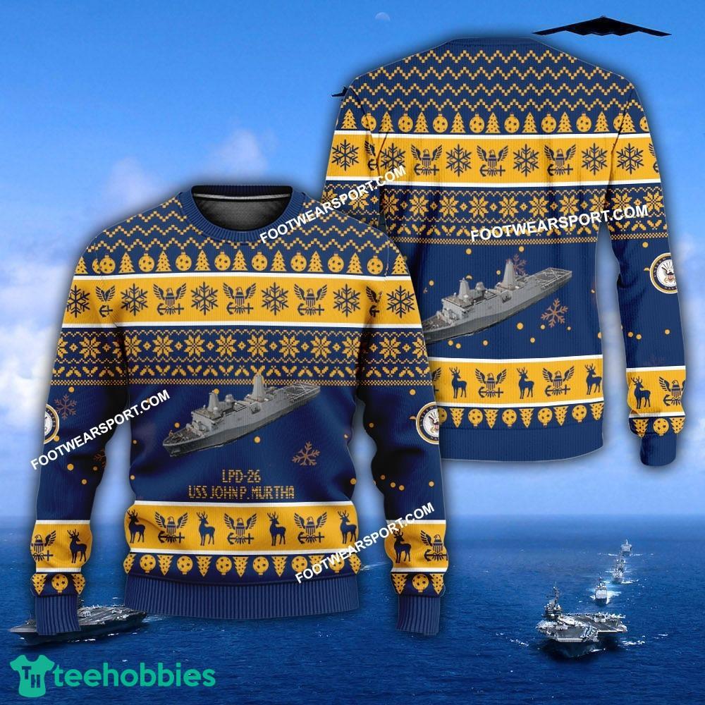 US Navy USS John P. Murtha LPD-26 Ugly Christmas Sweater Gift Veteran