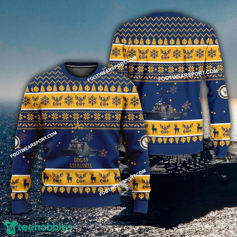 US Navy USS Russell DDG-59 Ugly Christmas 3D Sweater For Men Women