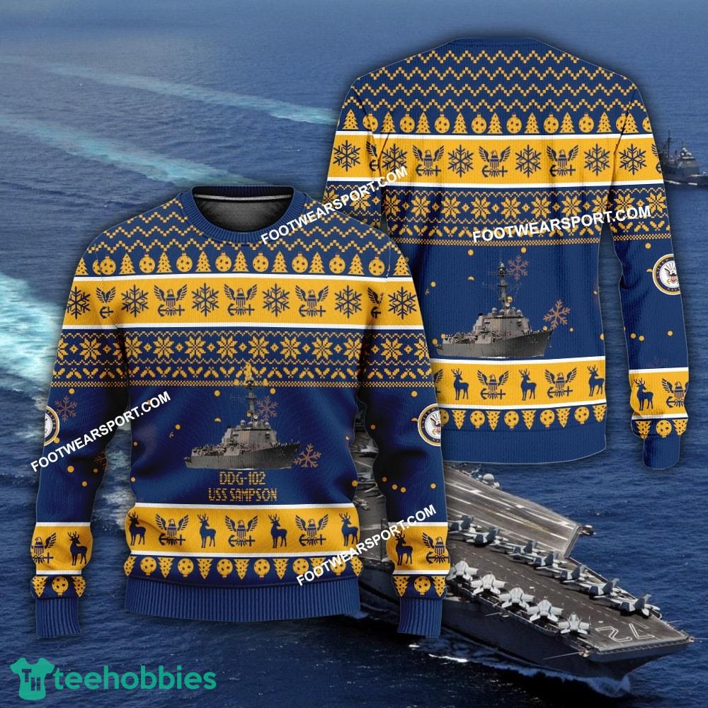 US Navy USS Sampson DDG-102 Ugly Christmas Sweater AOP Gift Veteran