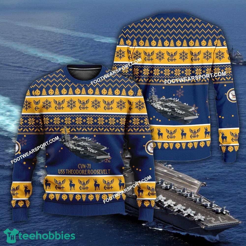 US Navy USS Theodore Roosevelt CVN-71 Ugly Christmas Sweater AOP Gift Veteran