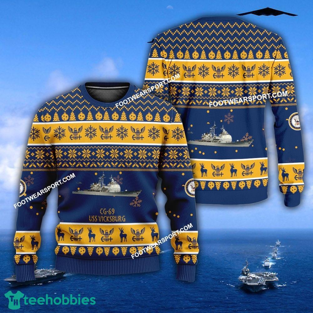 US Navy USS Vicksburg CG-69 Ugly Christmas Sweater Gift Veteran