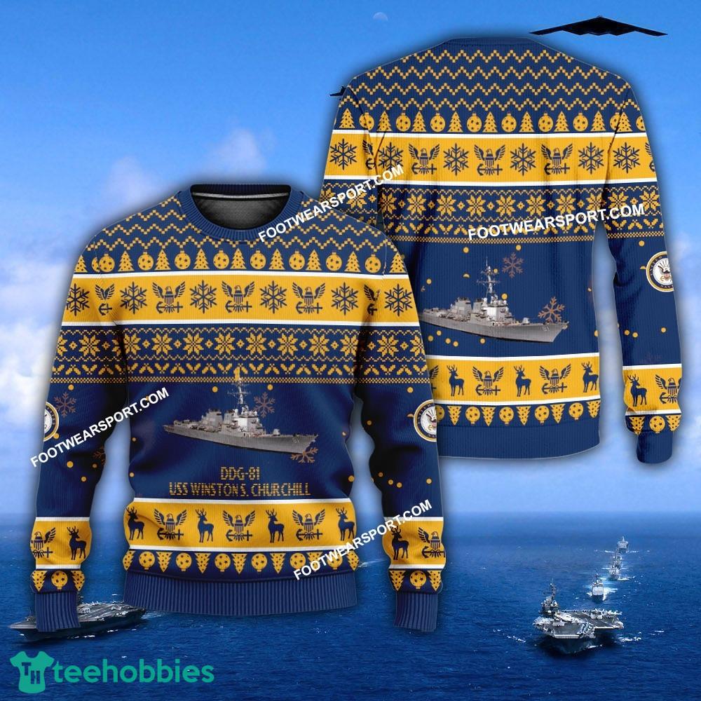 US Navy USS Winston S. Churchill DDG-81 Ugly Christmas Sweater For Men Women