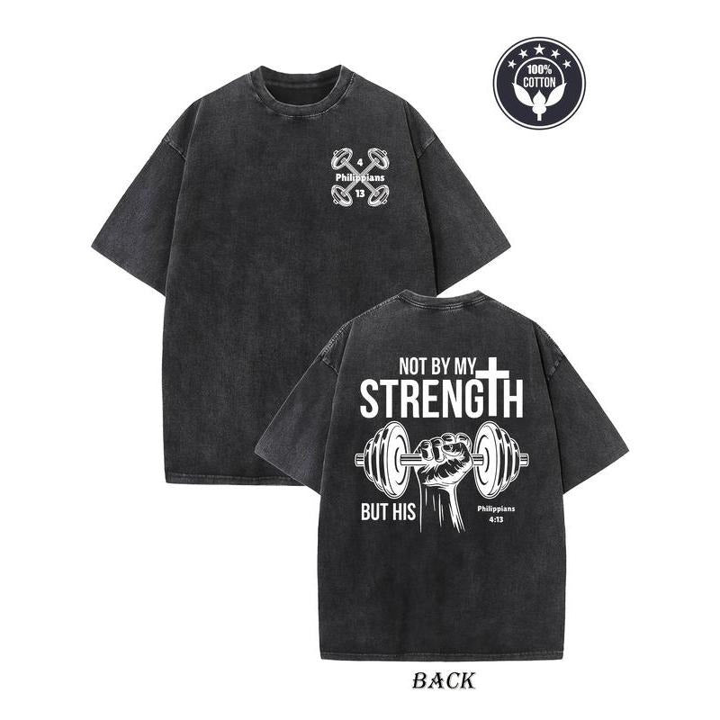 vintage Unisex heavyweight 230g pure cotton T-shirt - 'Not by my strength, but by His' double-sided printed cross Gunpla...