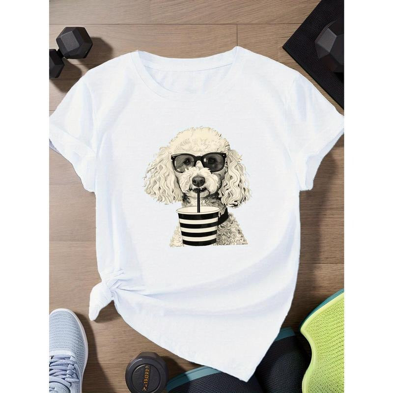 white poodle with Fashion Glasses Women'WB shield Plus Size Sports Short Sleeve T-Shirt Hoodie, Sweatshirt | DripVista.com