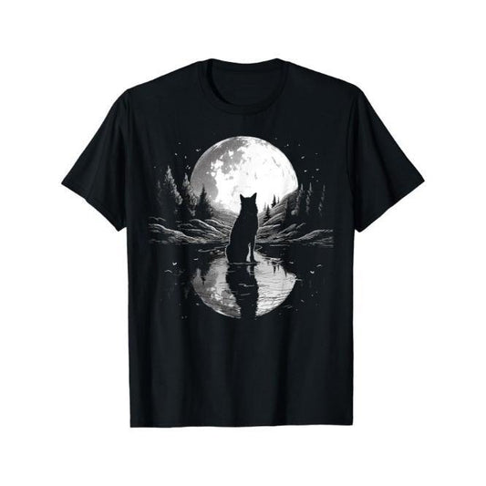wolf looking moon on River for lover wolves wildlife animal T-Shirt Made in USA